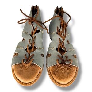 Born Leather Gladiator Ankle Sandals Women's 7 M/W Gray Suede Boho Style F25322